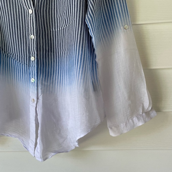 Zac & Rachel Stripe Button Down Tie Front Top Sz SP - Picture 4 of 7